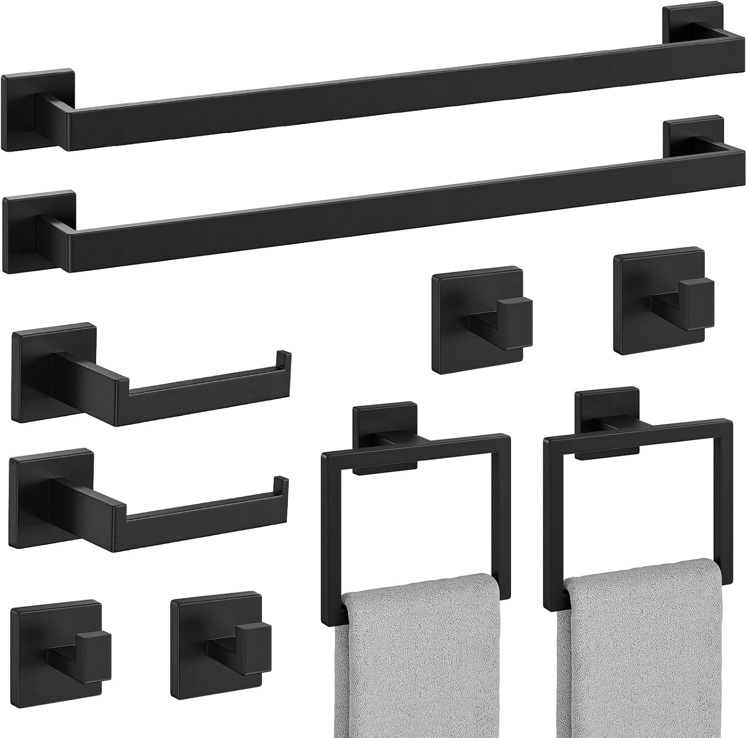 10-Piece Matte Black Stainless Steel Bathroom Set