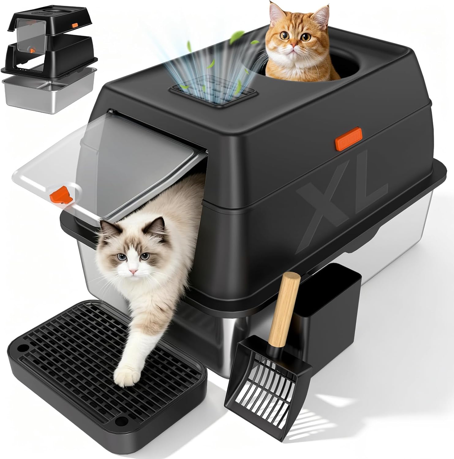 Extra Large Stainless Steel Enclosed Cat Litter Box